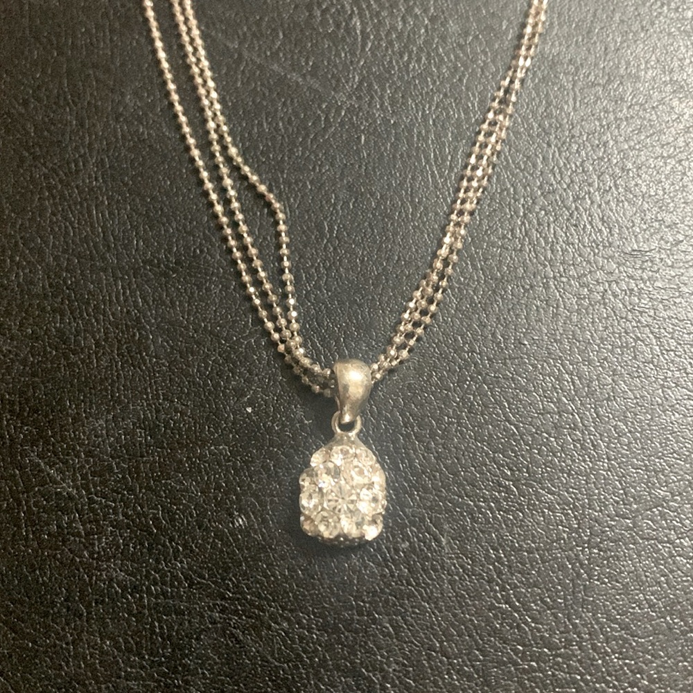 Crystal Cluster pendant on 3 strand silver micro beaded necklace